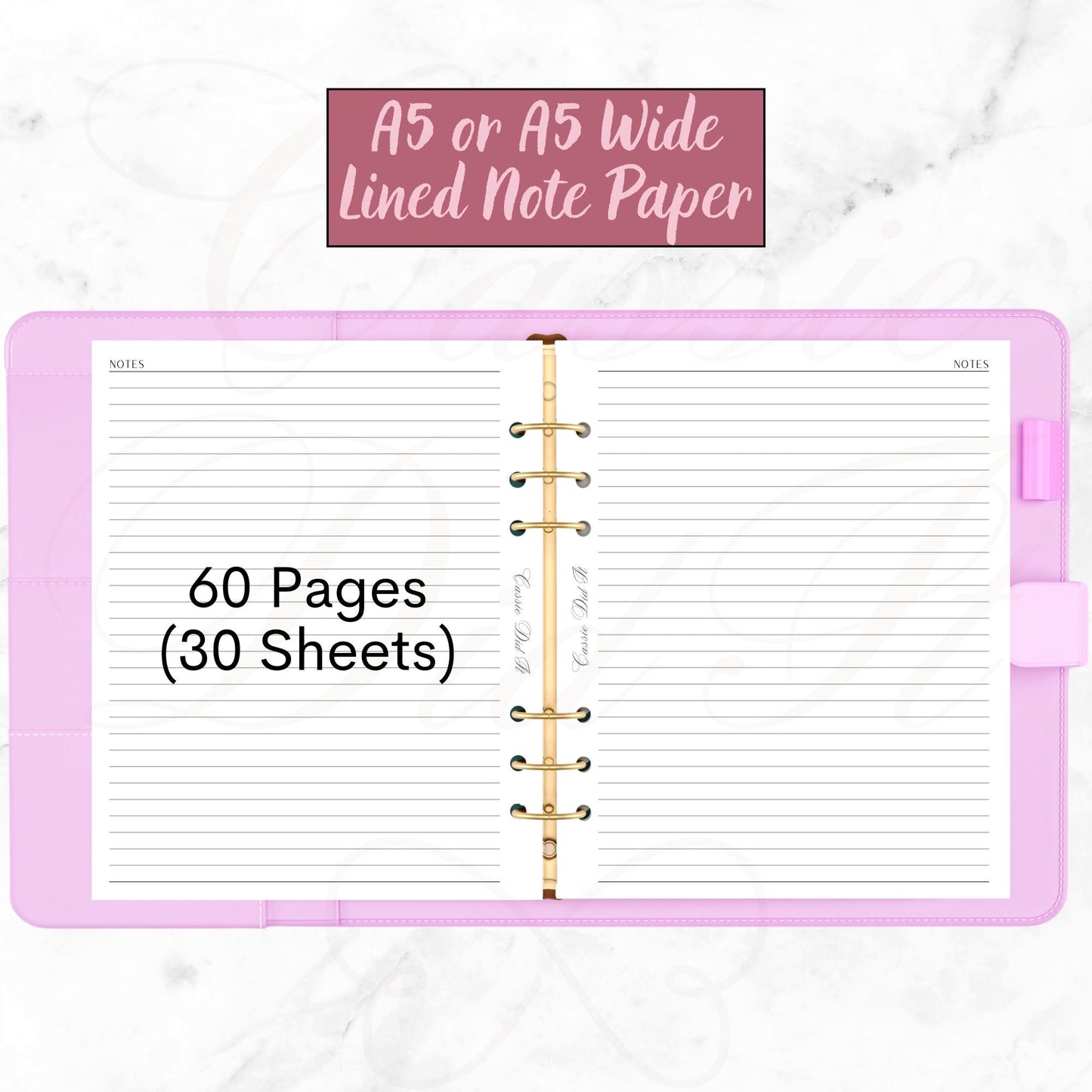 60 Lined Notes Pages - Printed - A5 or A5 Wide
