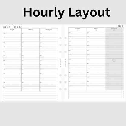 A5 Wide Planner Bundle Insert - Monthly + Hourly & Horizontal Weekly Layouts