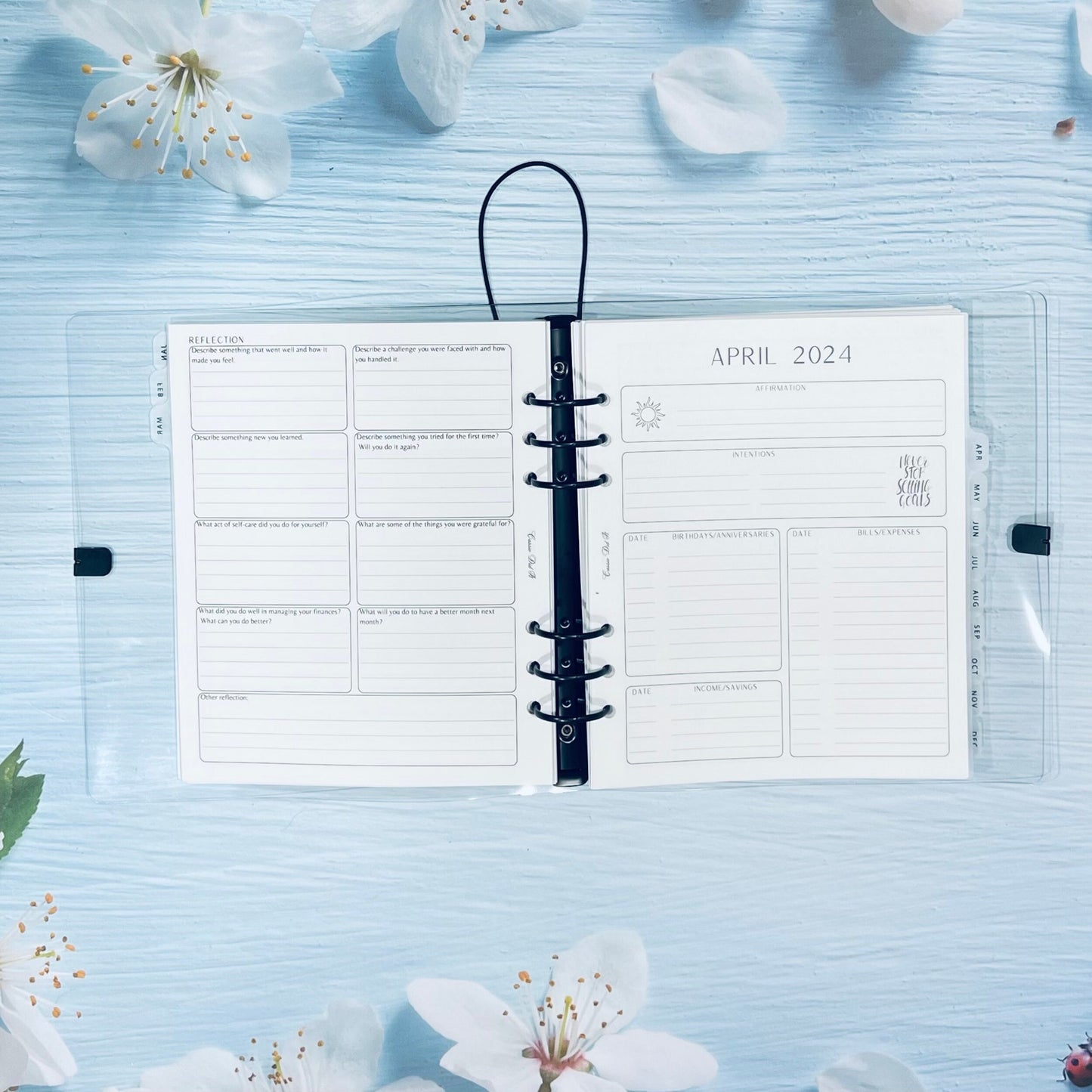 A5 Wide Clear Planner Cover PVC Binder with Elastic Band Closure and Large 30mm Binder Rings