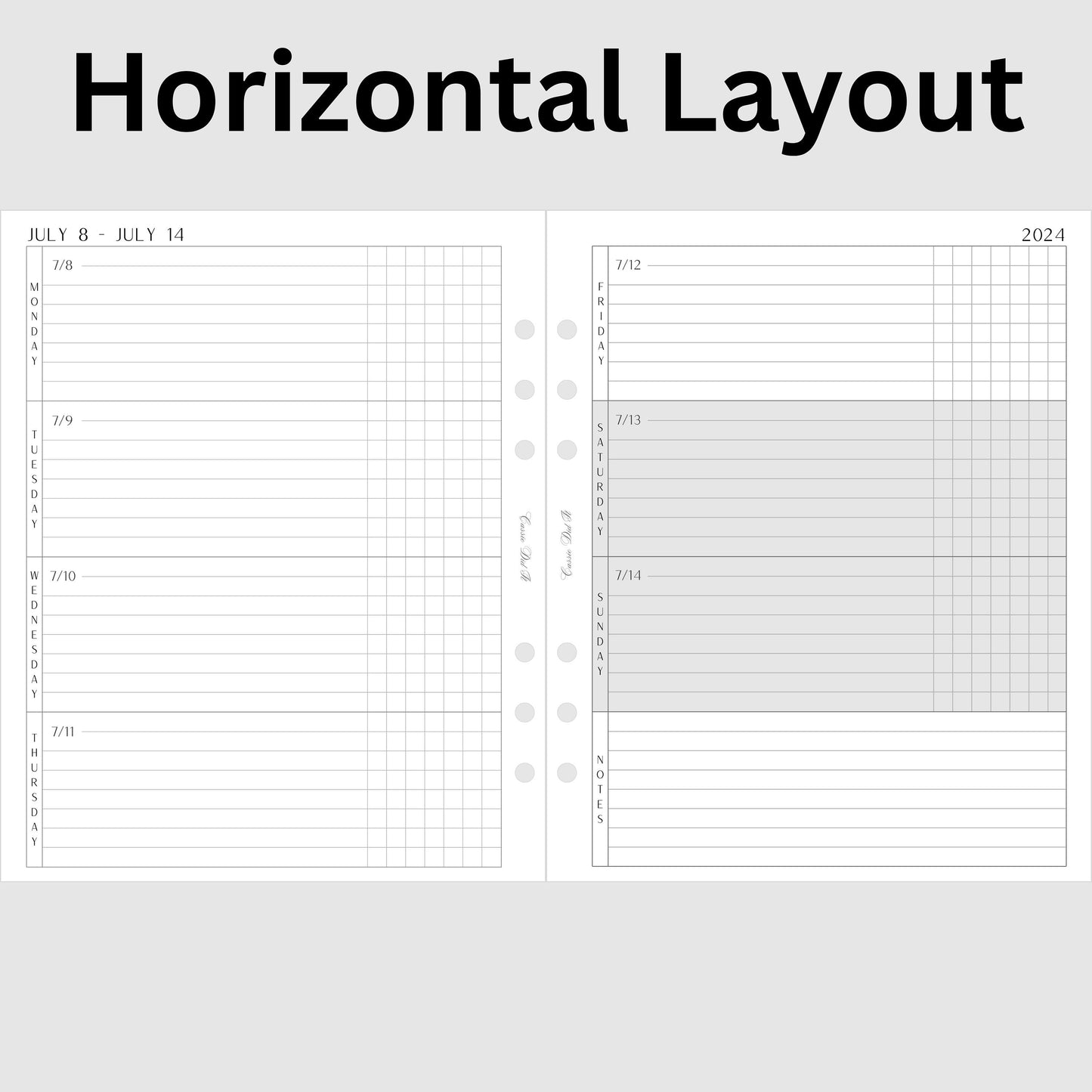 A5 Wide Planner Bundle Insert - Monthly + Hourly & Horizontal Weekly Layouts