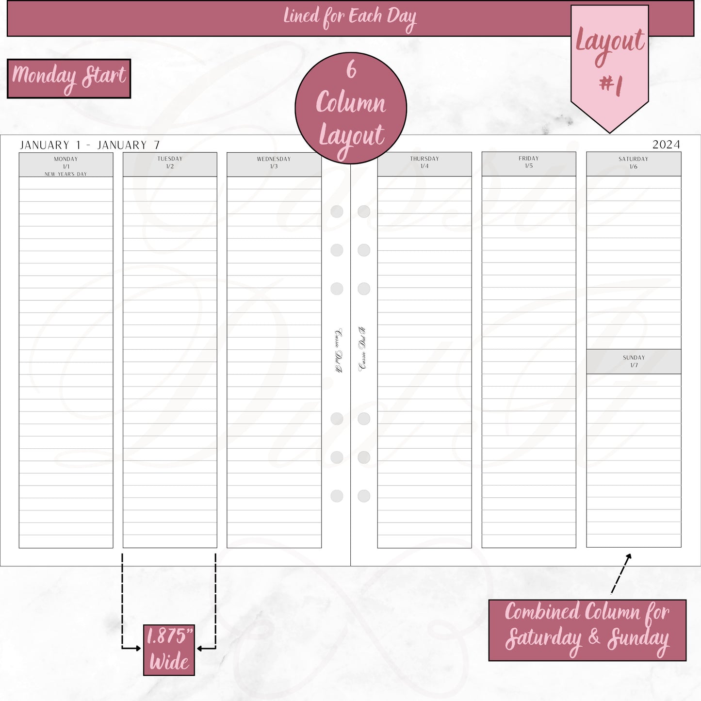 2024 Vertical Weekly Lined on 2 Pages - Printed - A5 Wide