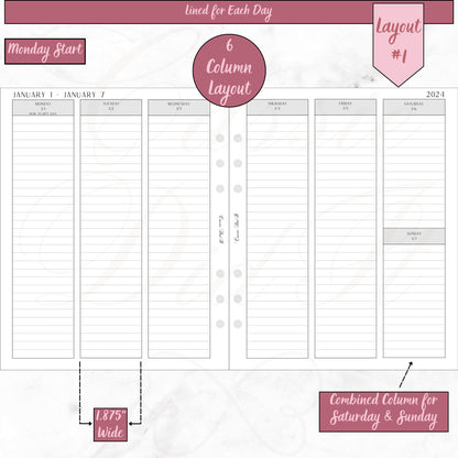 2024 Vertical Weekly Lined on 2 Pages - Printed - A5 Wide