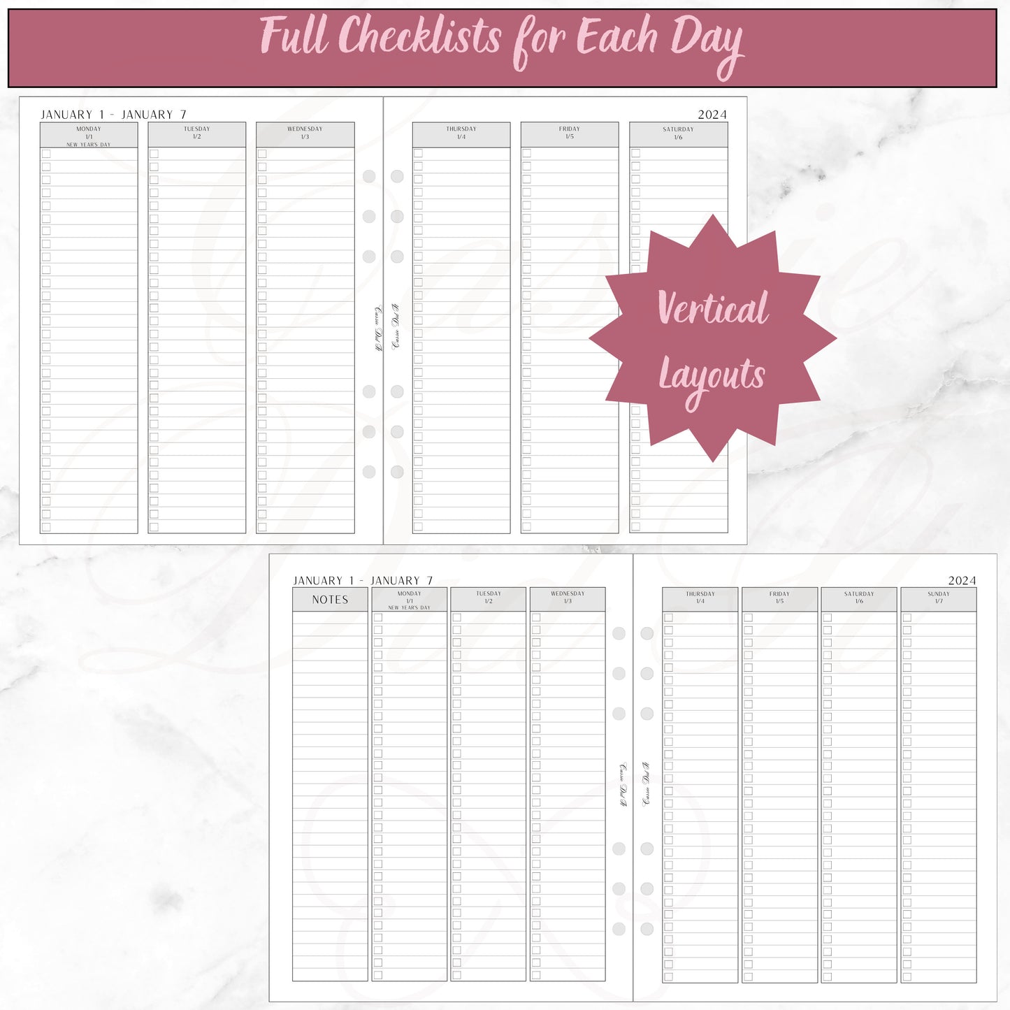 2024 Full Checklists for Each Day-Vertical Weekly on 2 Pages - A5 Wide