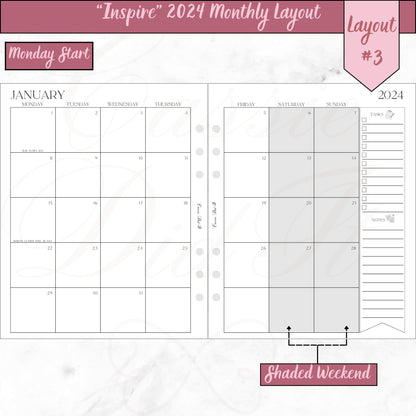 Inspire 2024 Monthly on 2 Pages - Printed - A5 Wide