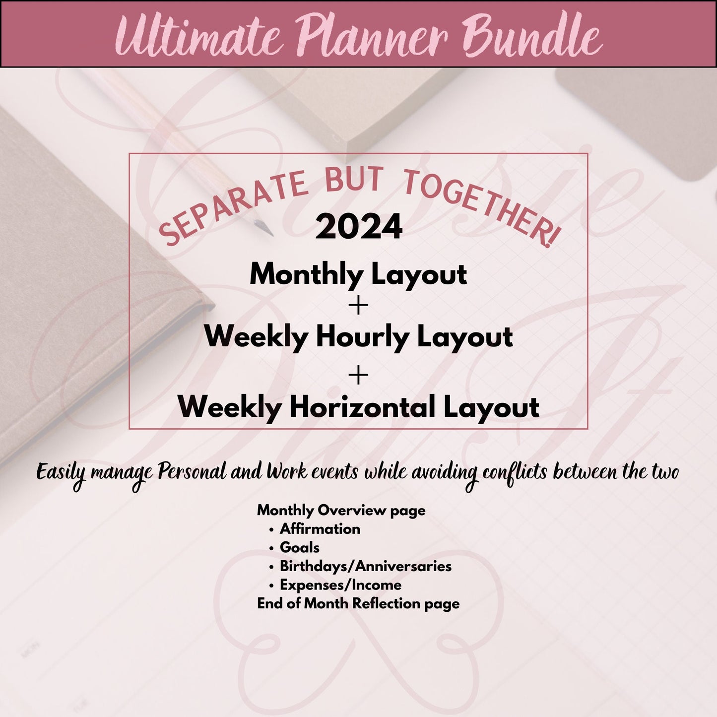 A5 Wide Planner Bundle Insert - Monthly + Hourly & Horizontal Weekly Layouts