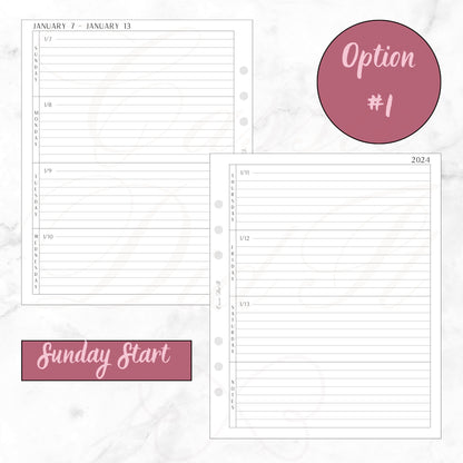 2024 Horizontal Weekly on 2 Pages - Printed - A5 Wide