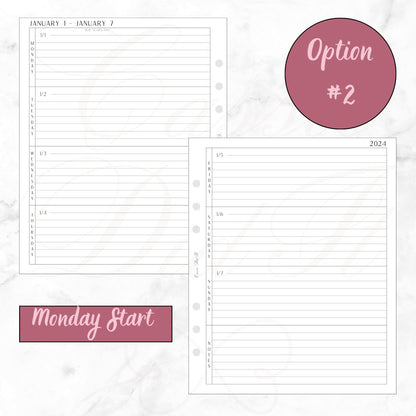 2024 Horizontal Weekly on 2 Pages - Printed - A5 Wide