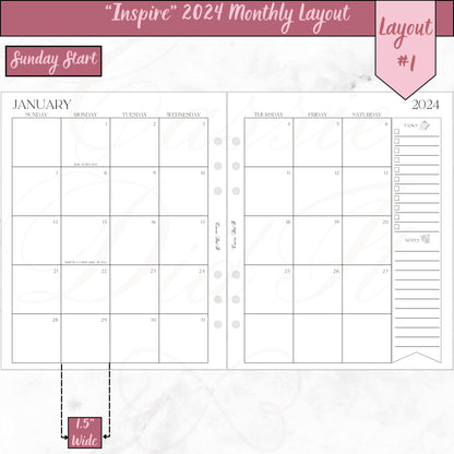 Inspire 2024 Monthly on 2 Pages - Printed - A5 Wide